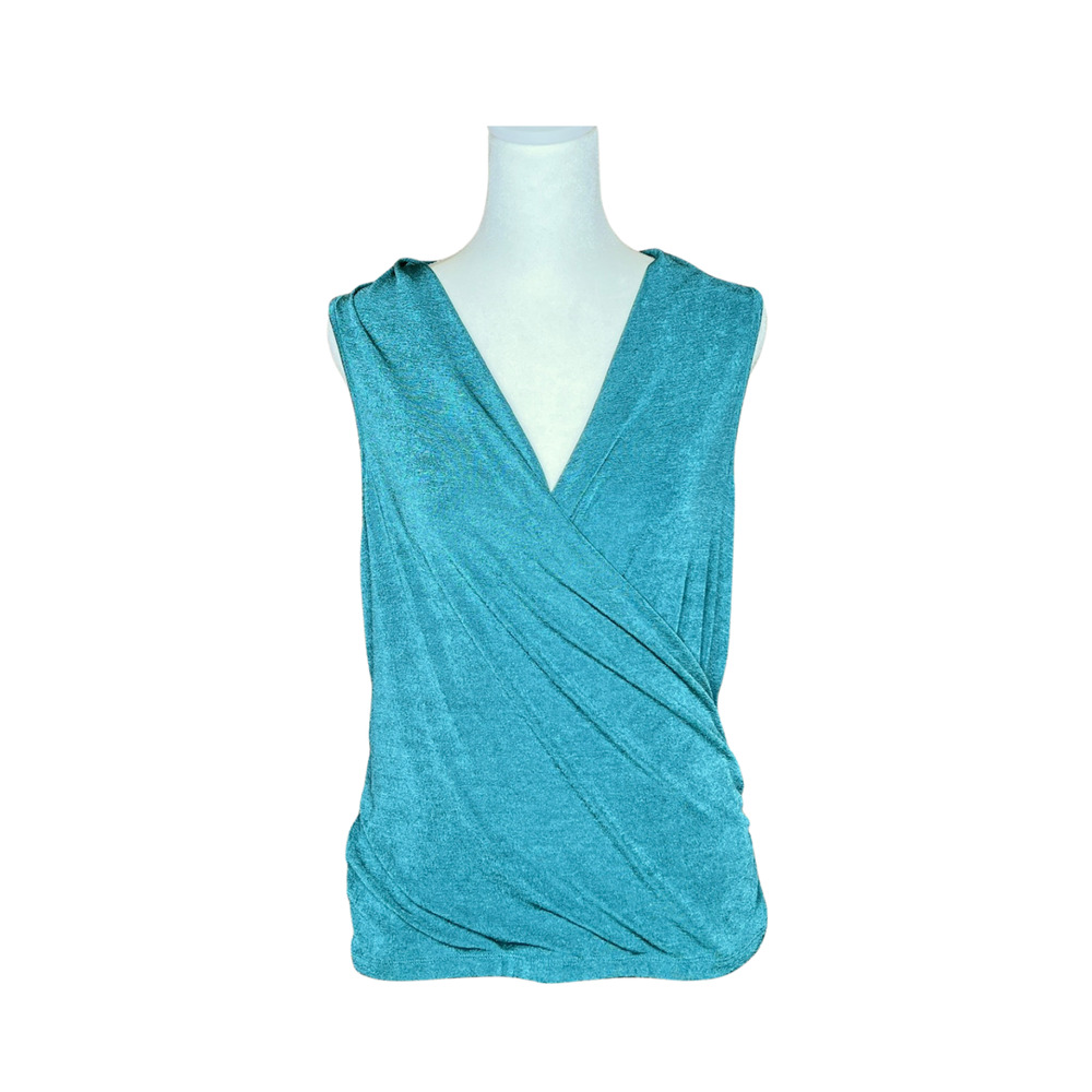 Anthropologie Open Front Draped Tank Top M Teal Y2K Mermaid Resort Chic Formal